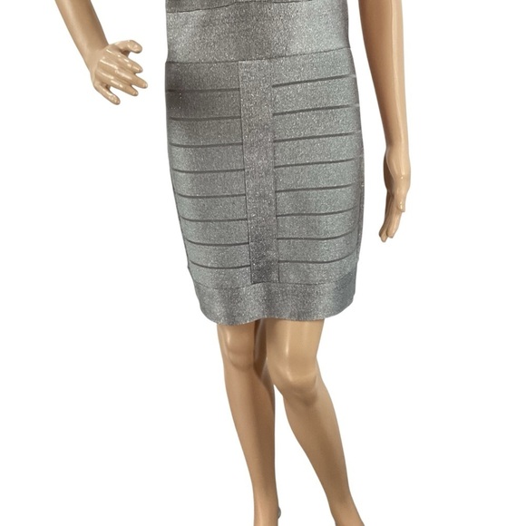 French Connection Spotlight Silver Metallic Knit Bodycon Dress Size 10 - Picture 3 of 7